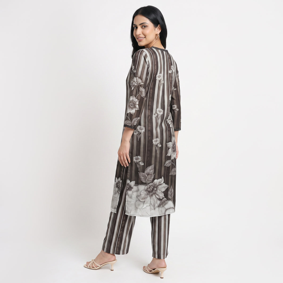Printed V-Neck Straight Ethnic Sets