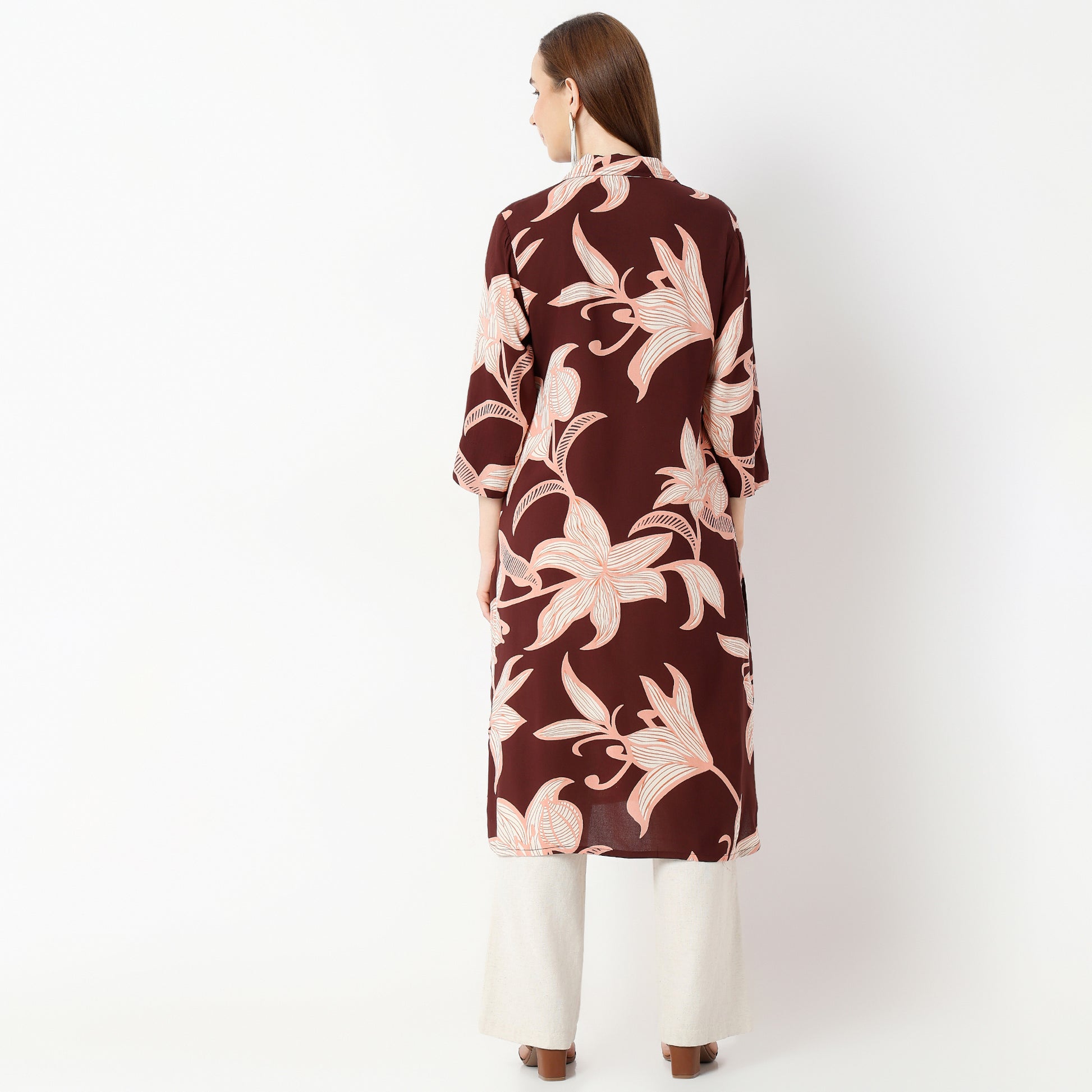 Straight Fit Printed Lapel Collar Kurta