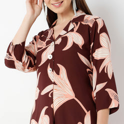 Straight Fit Printed Lapel Collar Kurta