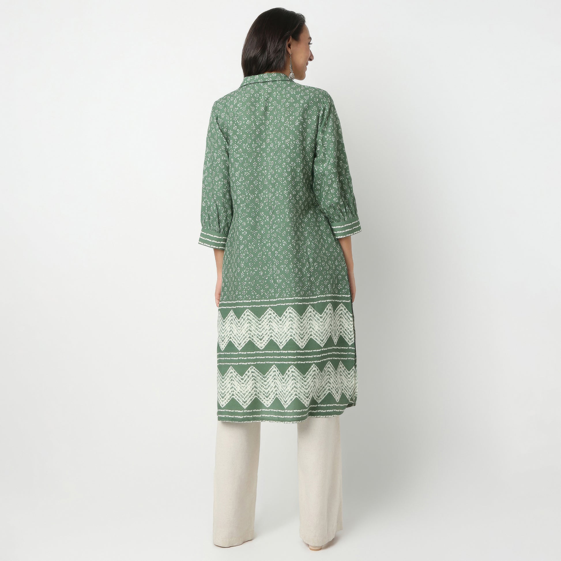 Straight Fit Printed Shirt Collar Kurta