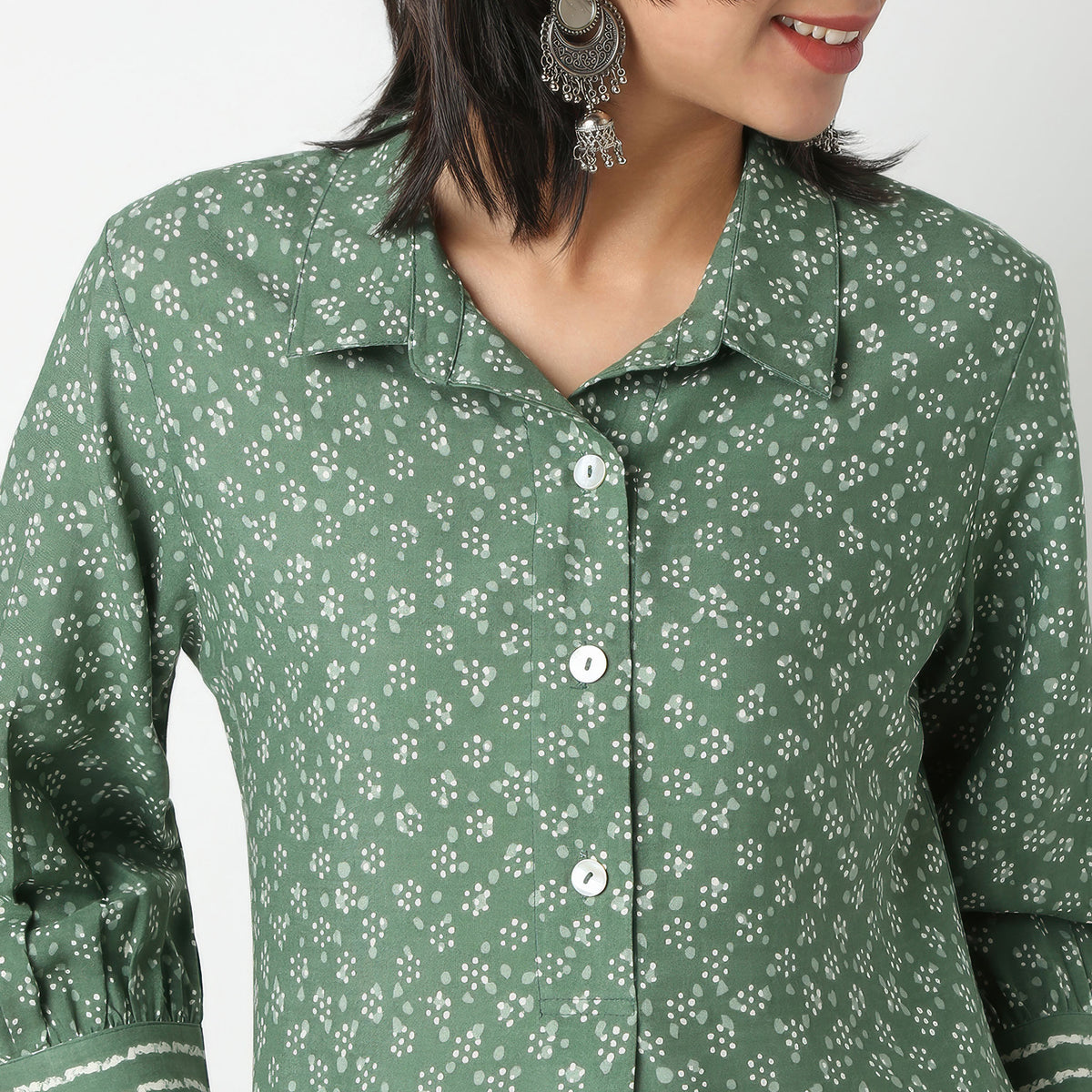 Straight Fit Printed Shirt Collar Kurta