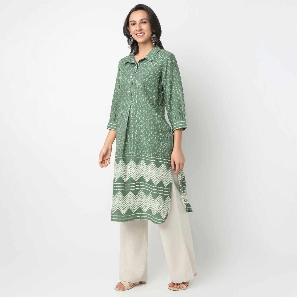 Straight Fit Printed Shirt Collar Kurta