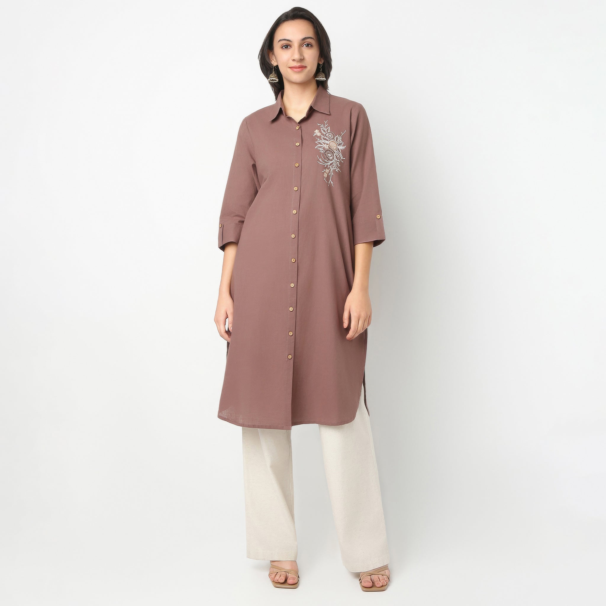 Straight Fit Solid Shirt Collar Kurta