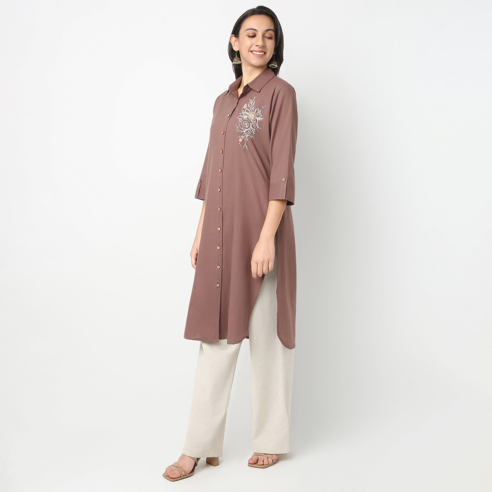 Straight Fit Solid Shirt Collar Kurta