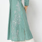Below Knee Band Collar Embroidered A-Line Kurta