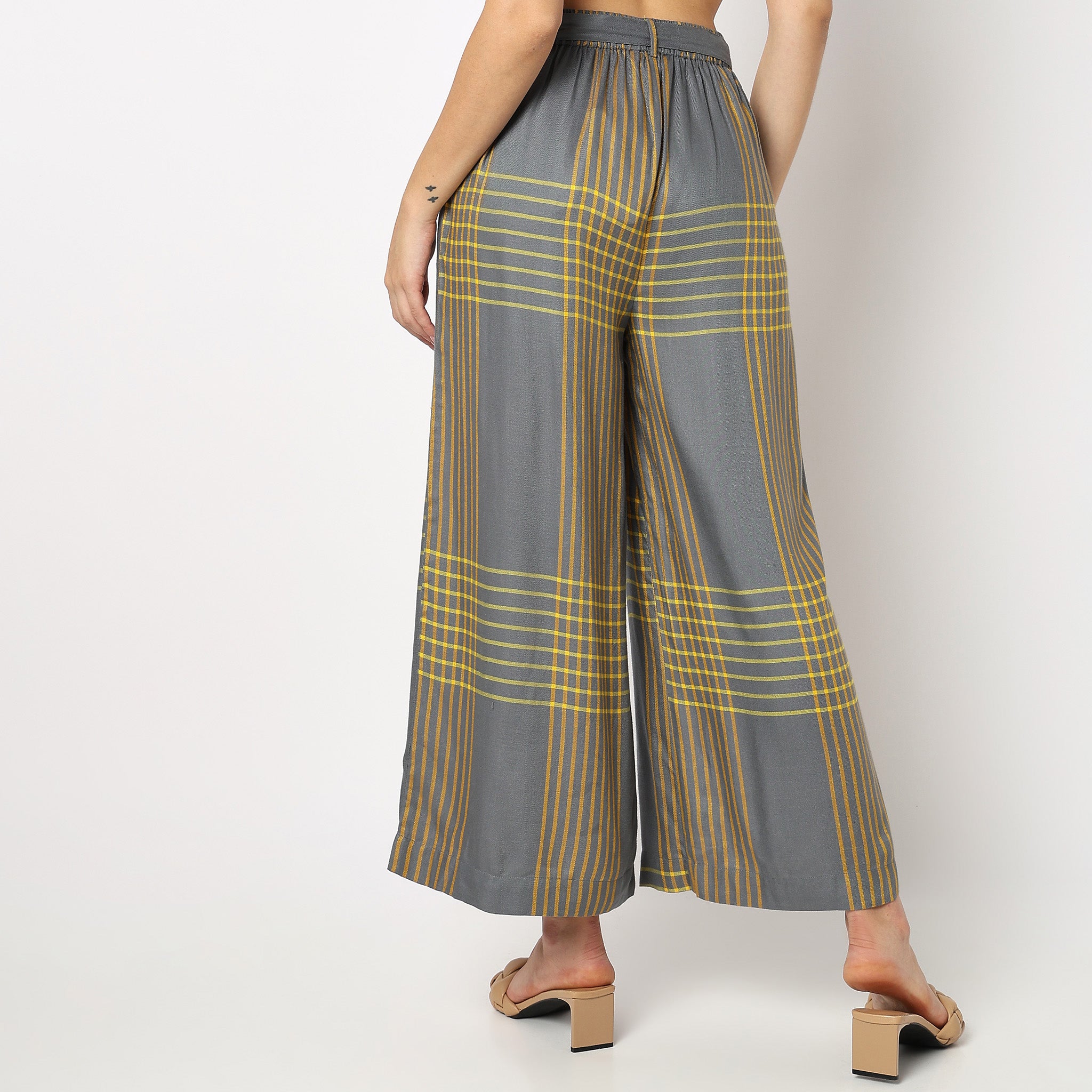 Flare Fit Striped High Rise Palazzos