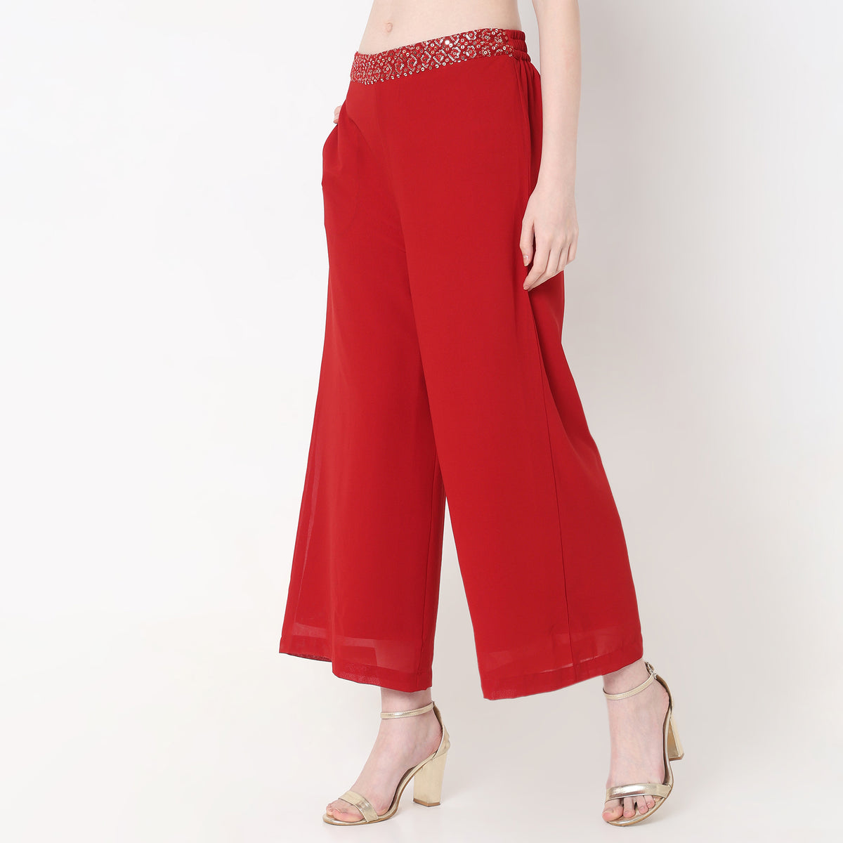 Flare Fit Solid High Rise Palazzos