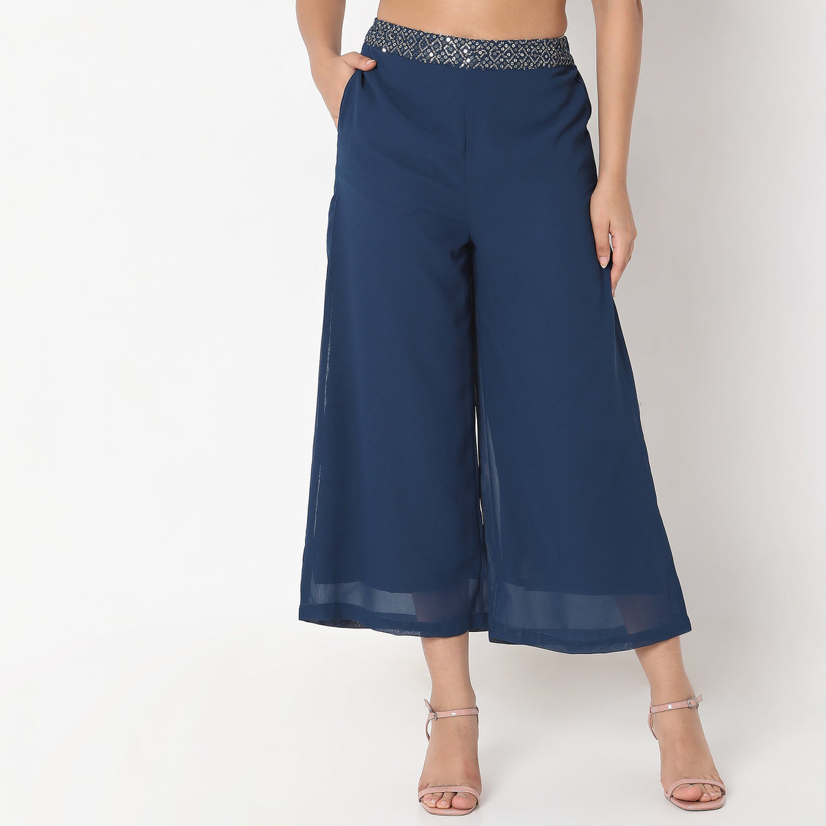 Flare Fit Solid High Rise Palazzos