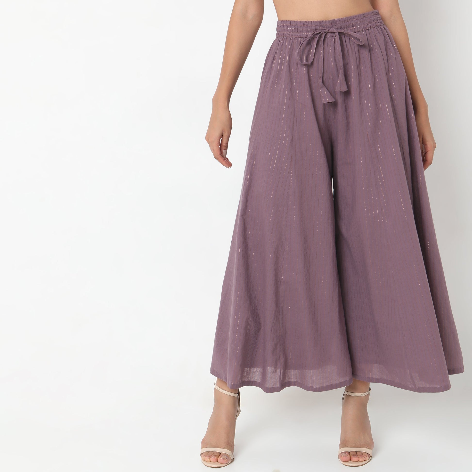 Flare Fit Striped High Rise Palazzos