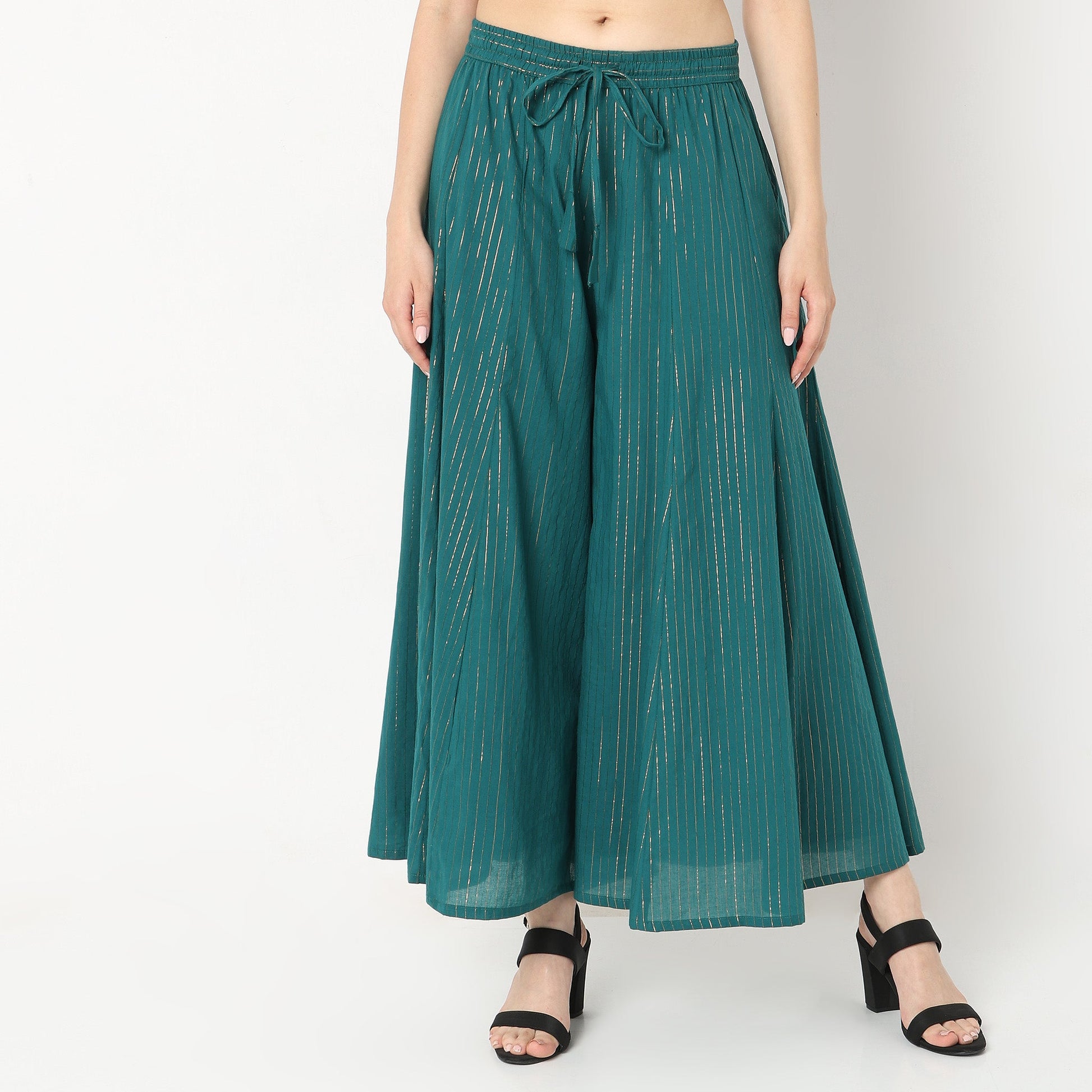 Flare Fit Striped High Rise Palazzos