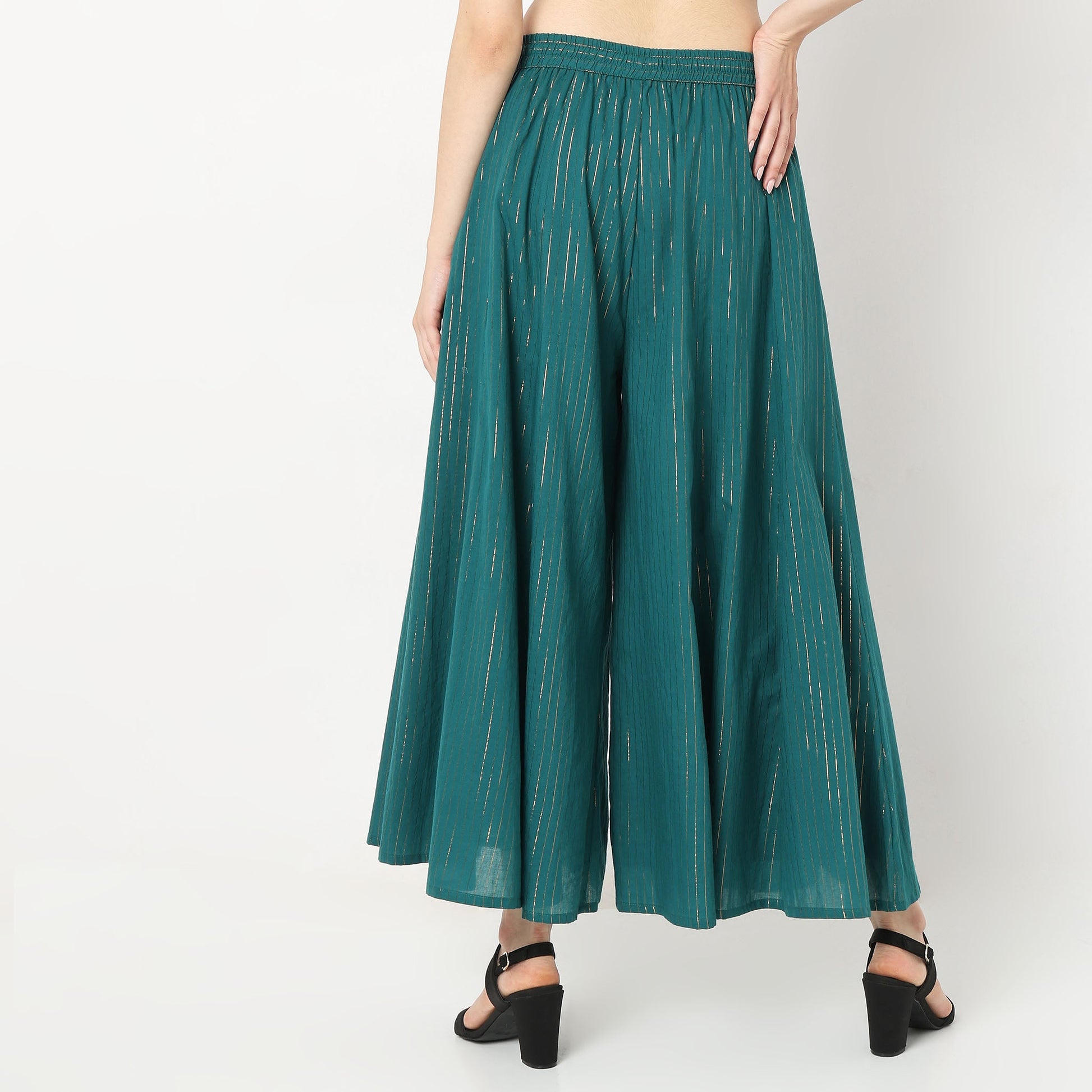 Flare Fit Striped High Rise Palazzos