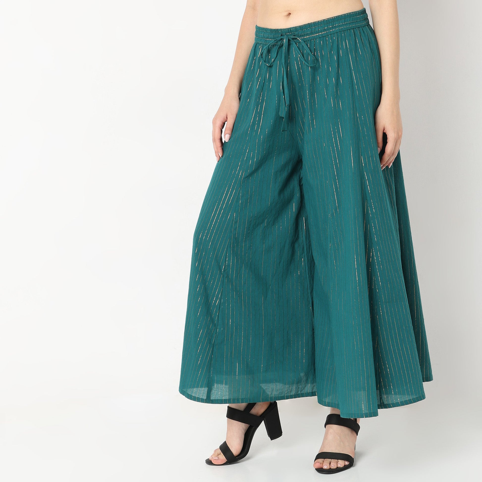 Flare Fit Striped High Rise Palazzos