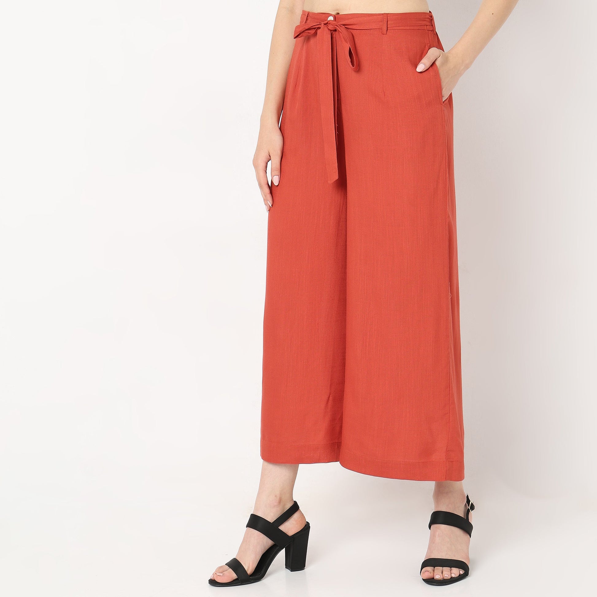 Mid Flare Solid Palazzos
