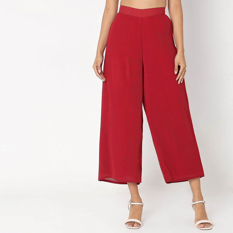 Flare Fit Solid Mid Rise Palazzos