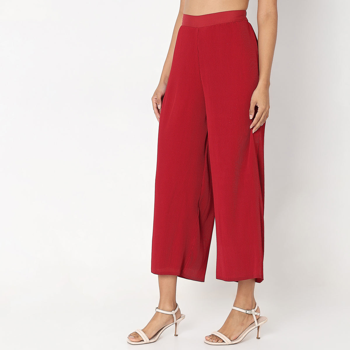 Flare Fit Solid Mid Rise Palazzos