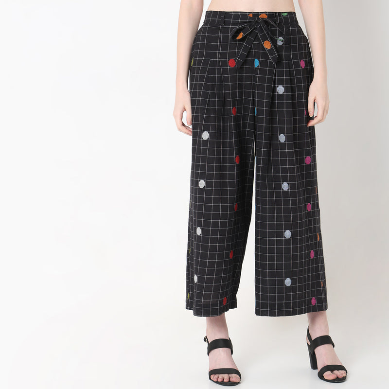 Regular Fit Geometric Mid Rise Palazzos