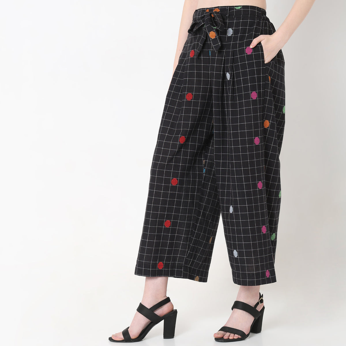 Regular Fit Geometric Mid Rise Palazzos