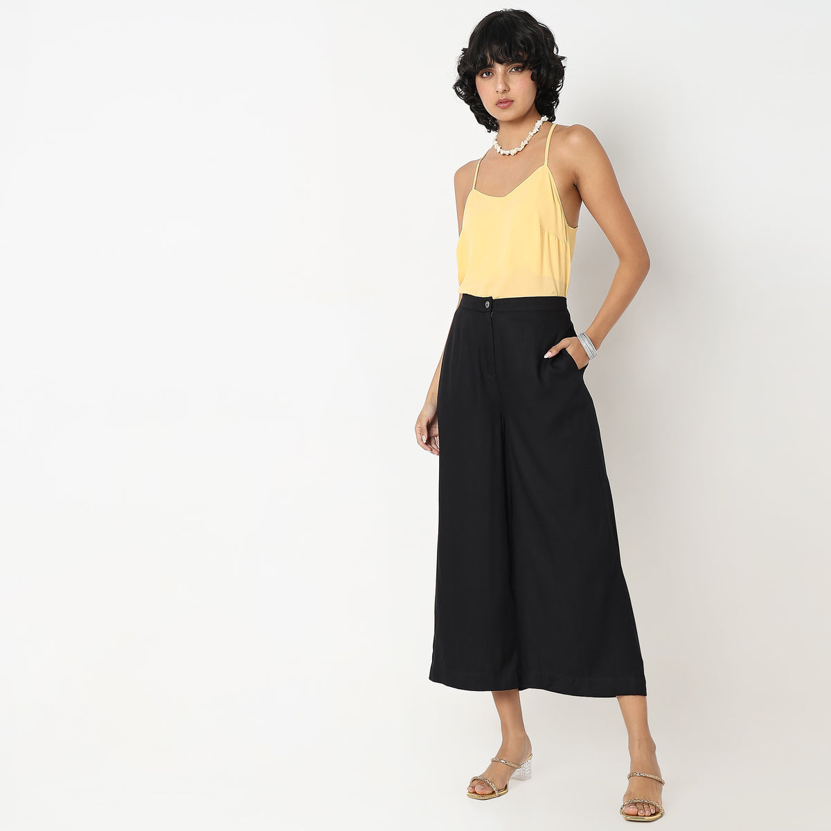 Flare Fit Solid High Rise Culottes