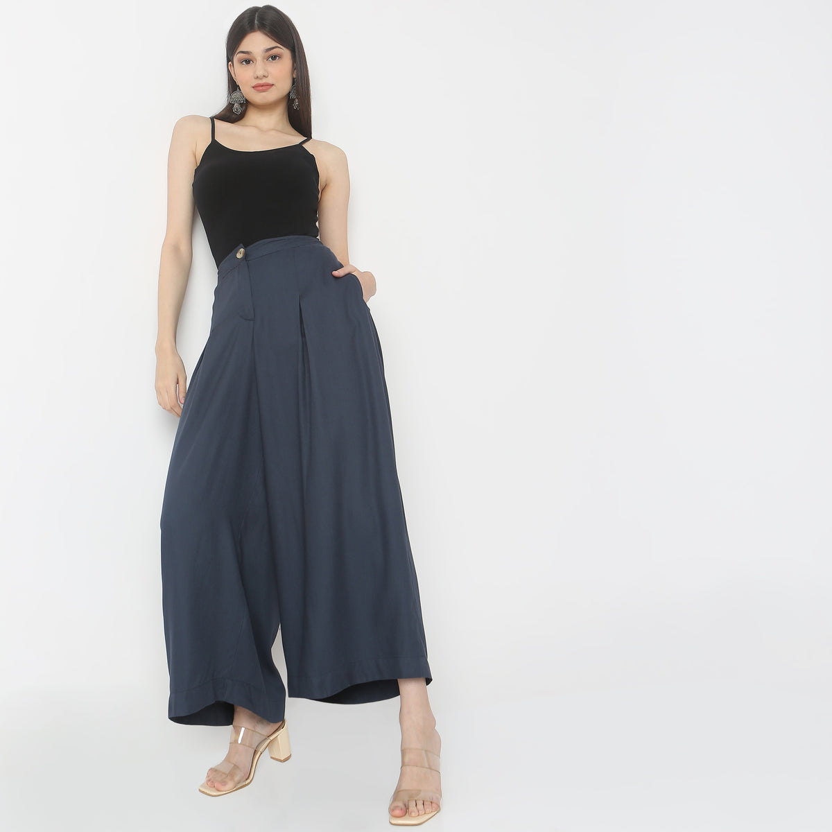 Flare Fit Solid High Rise Culottes