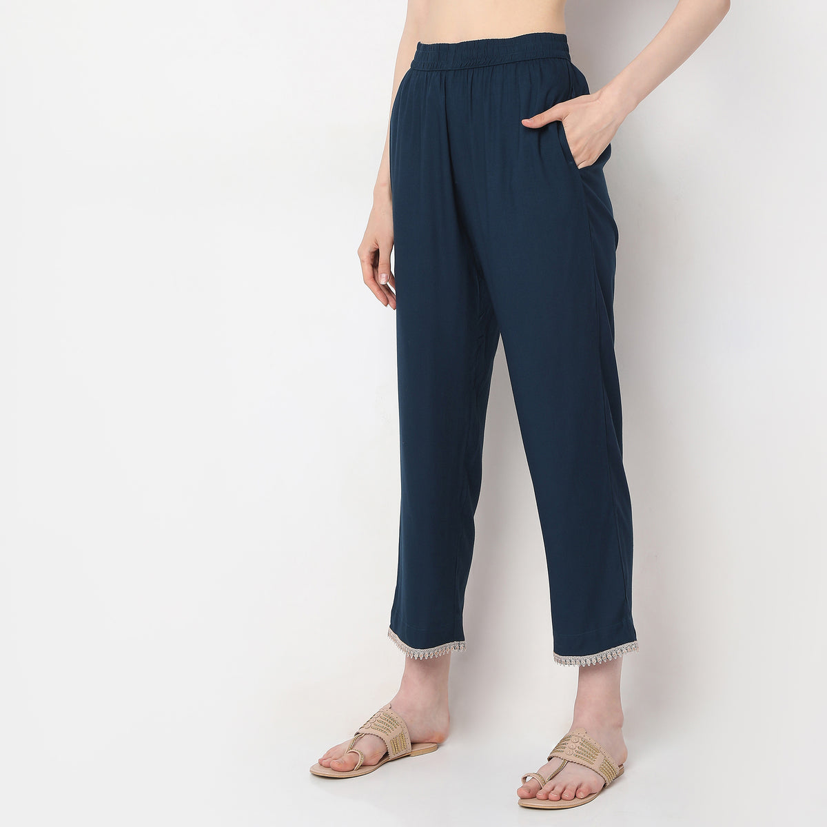 Straight Fit Mid Rise Pants