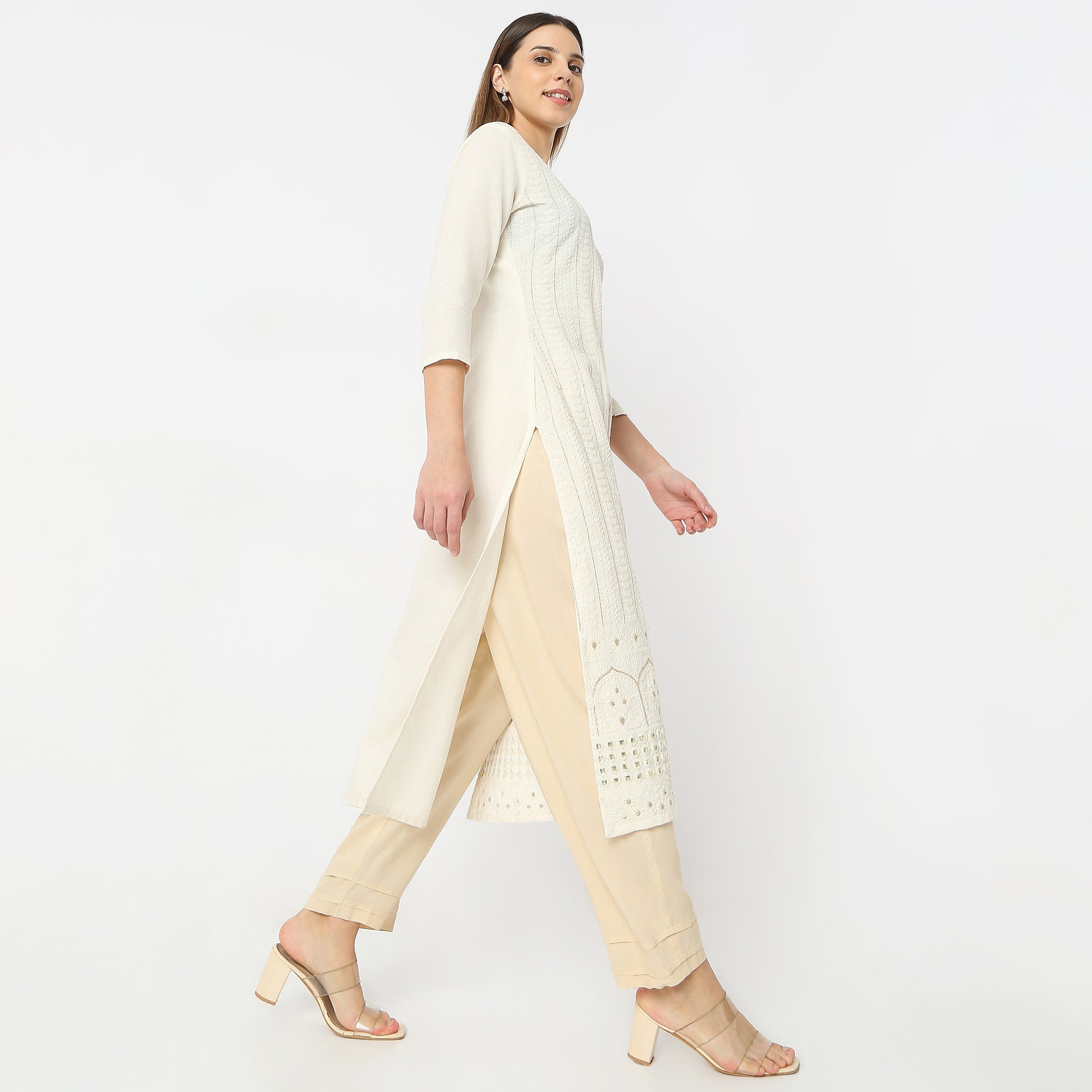 Ankle Length Botanical Bliss Straight Fit Mid Rise Pants
