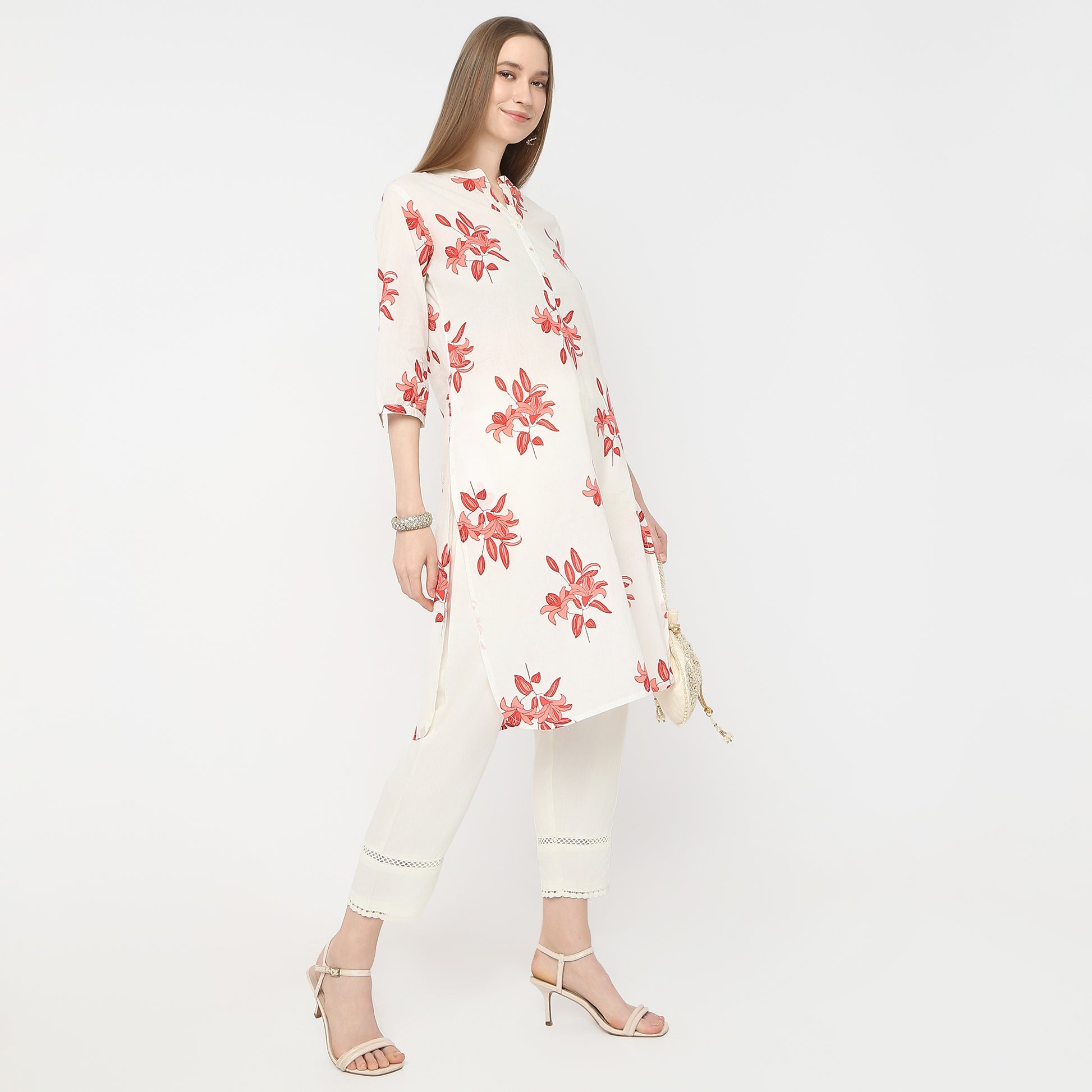 Straight Fit Solid Mid Rise Pants