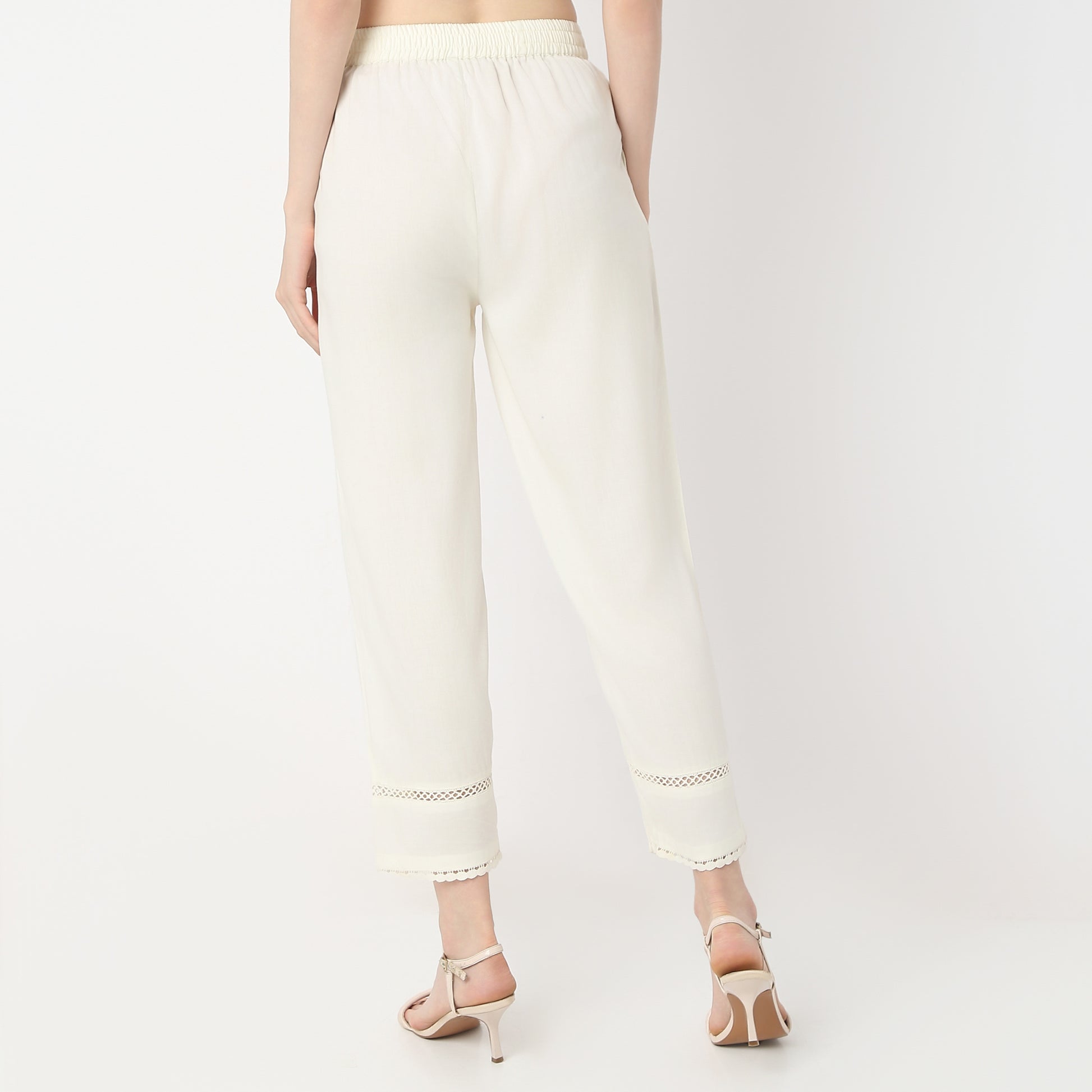 Straight Fit Solid Mid Rise Pants