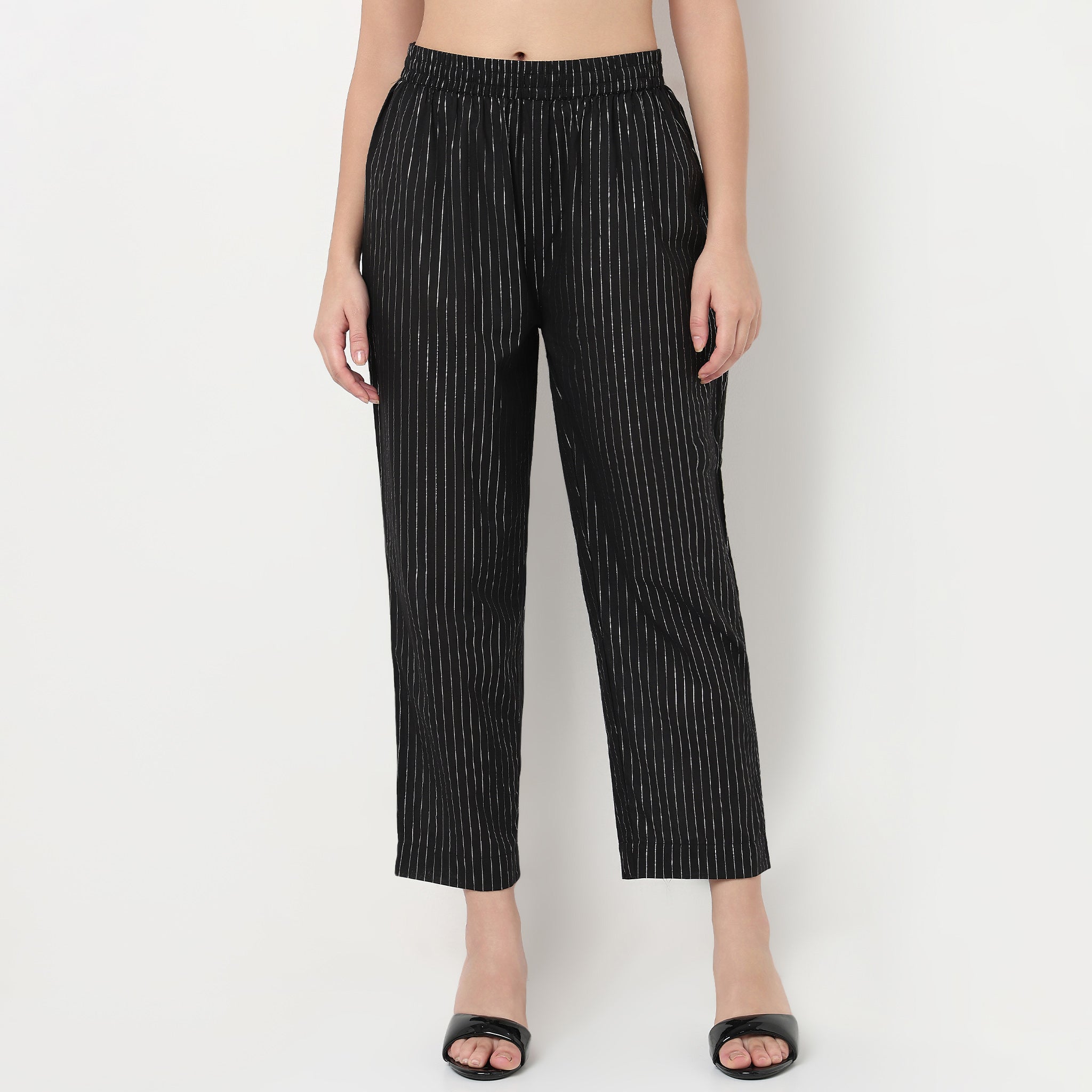 Order Now Women Striped Straight Fit Mid Rise Ethnic Wear Pant by Style Union
