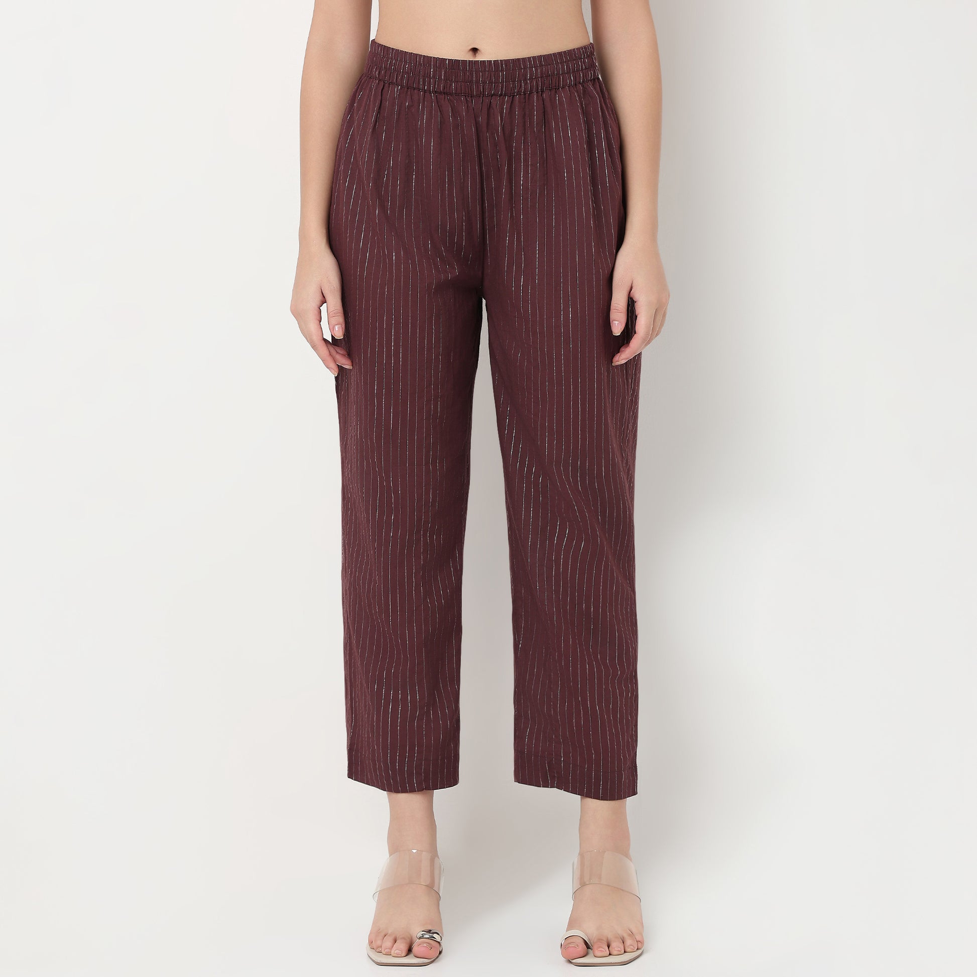 Order Now Women Striped Straight Fit Mid Rise Ethnic Wear Pant by Style Union