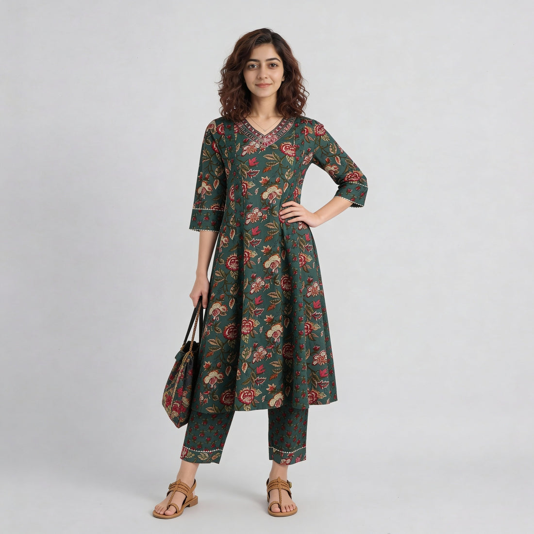 Cotton Printed A-Line Straight Pants