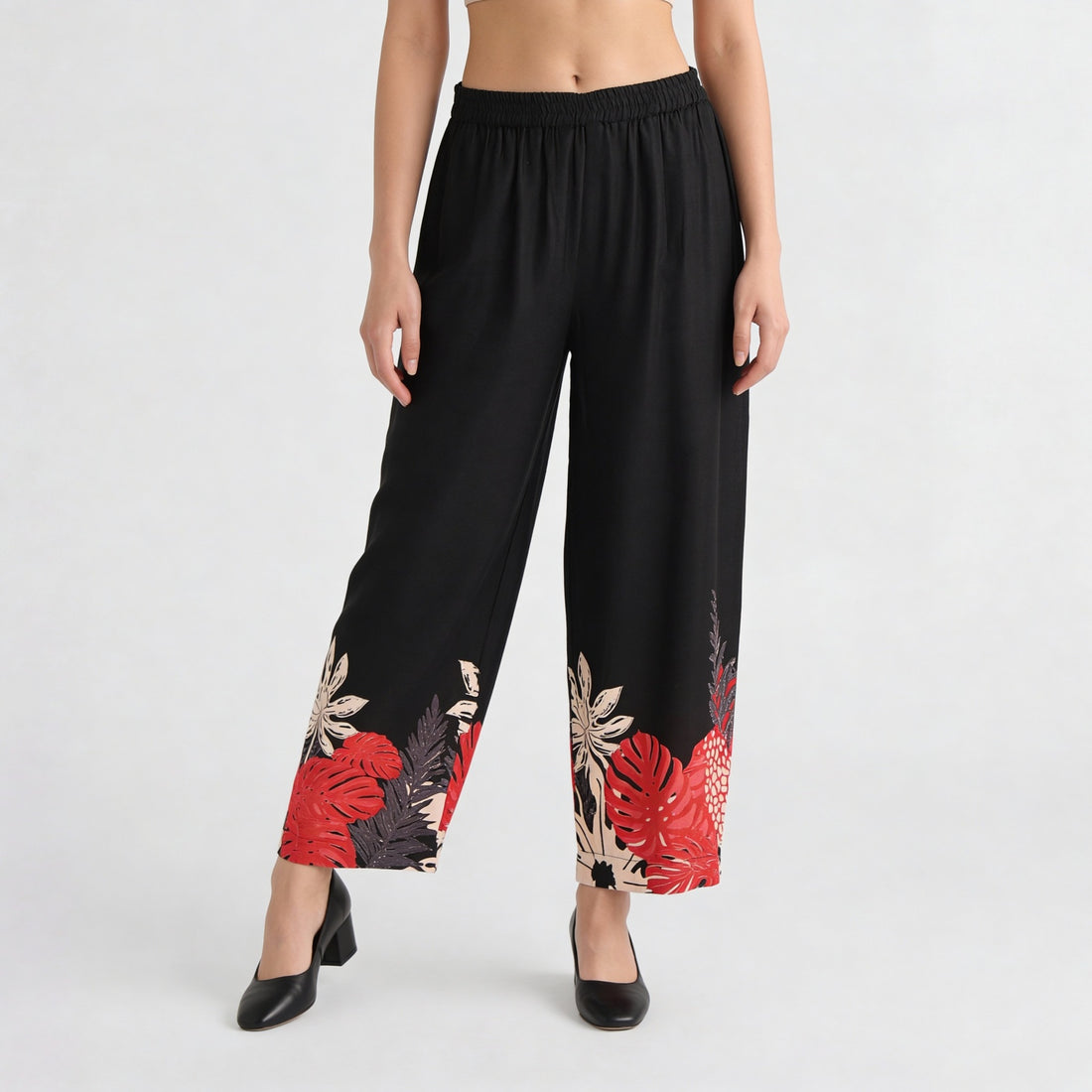 Straight Fit Printed Mid Rise Palazzos