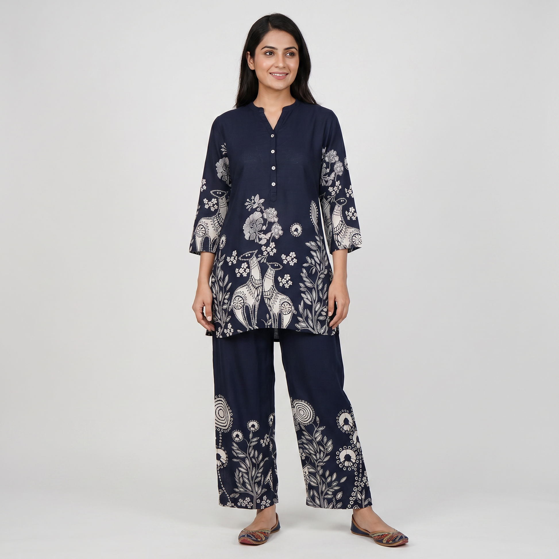 Printed Straight Mid Rise Palazzos