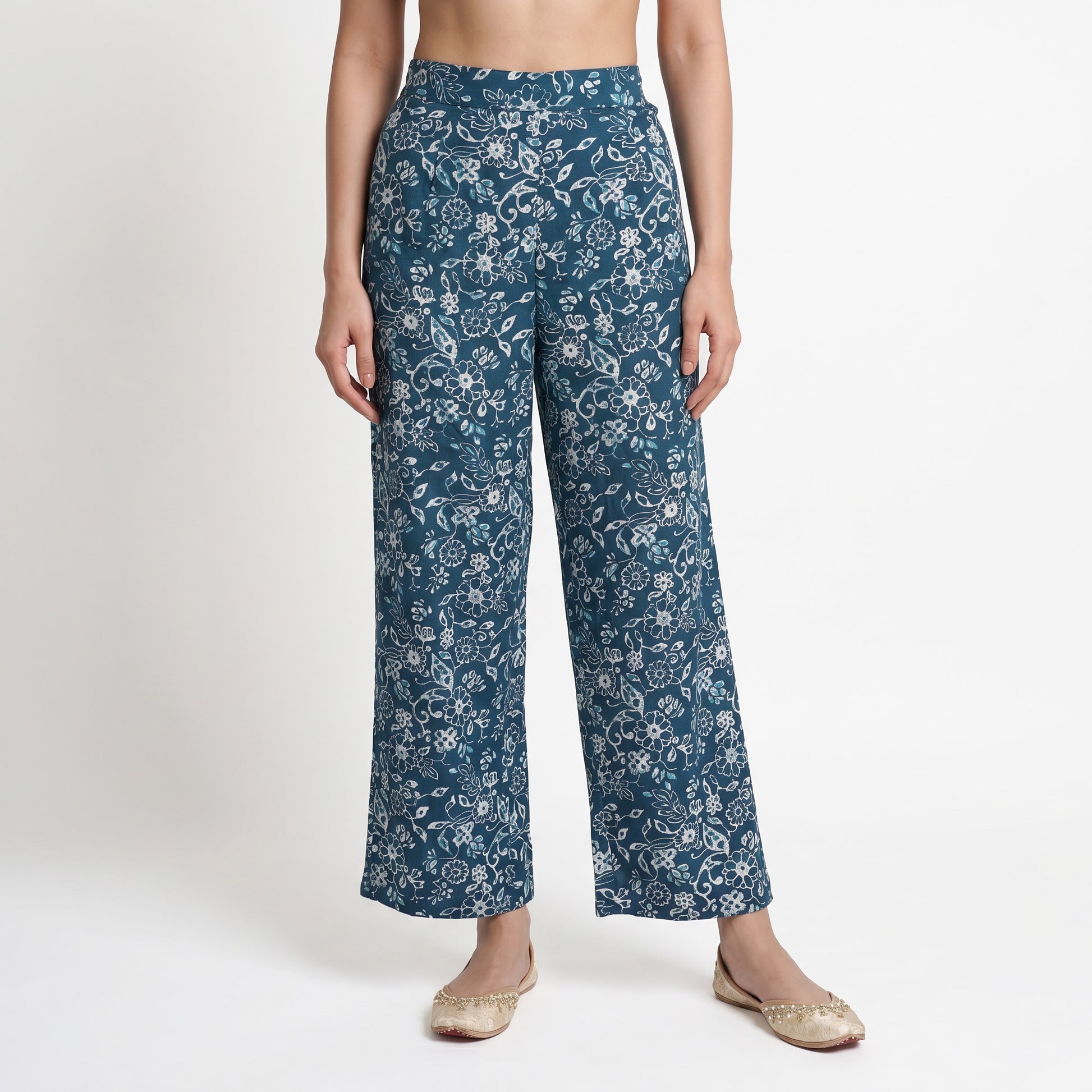 Cotton Printed Straight Mid Rise Pants