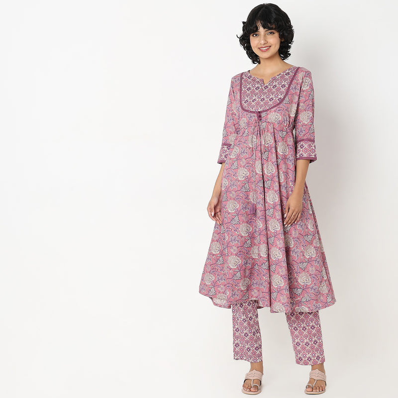 Flare Fit Printed Kurta and Pant with Dupatta Set