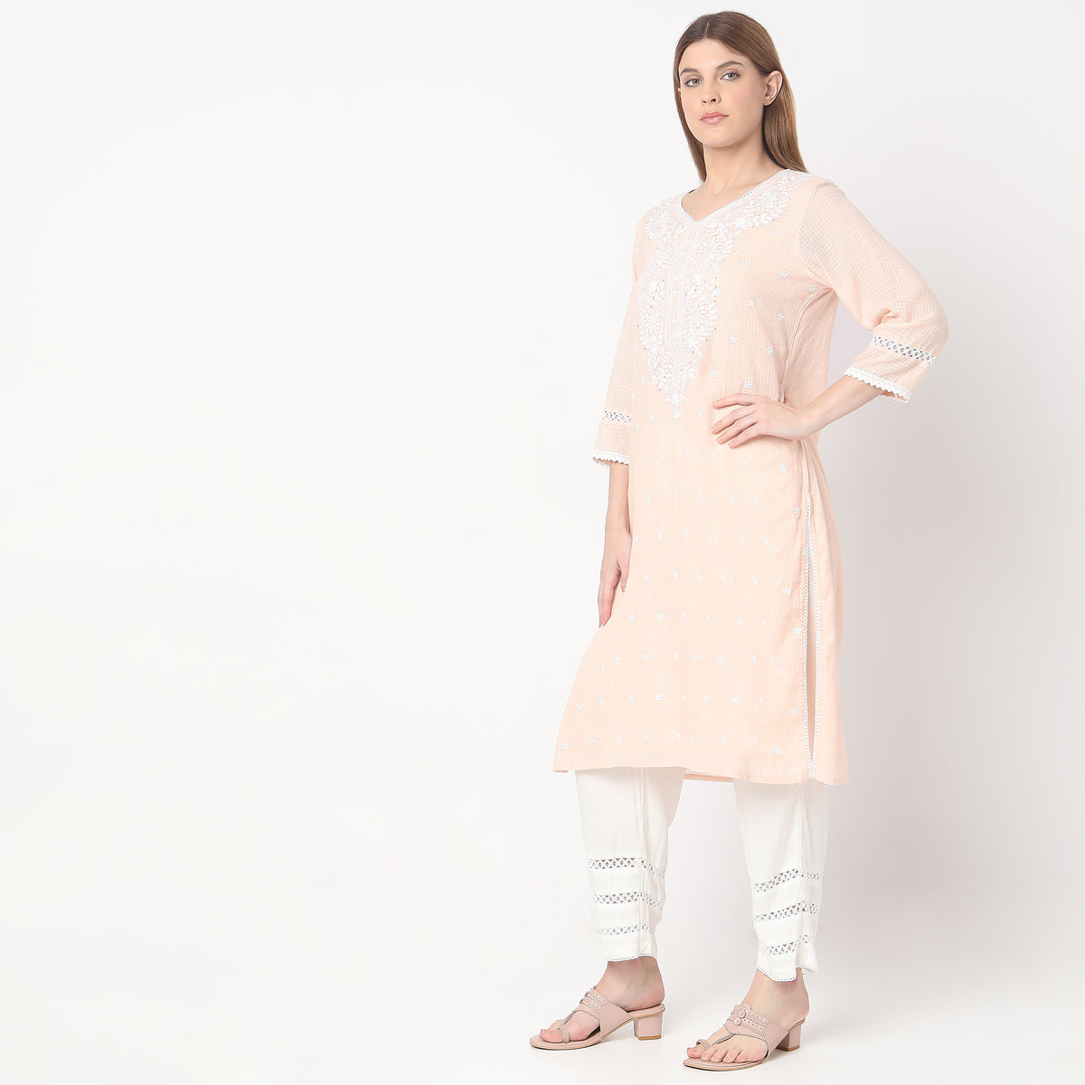 Flare Fit Embroidered Kurta with Pant & Dupatta Set