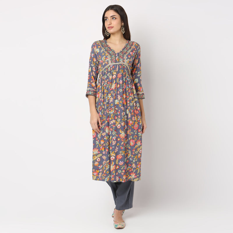 Flare Fit Printed Kurta and Pant with Dupatta Set