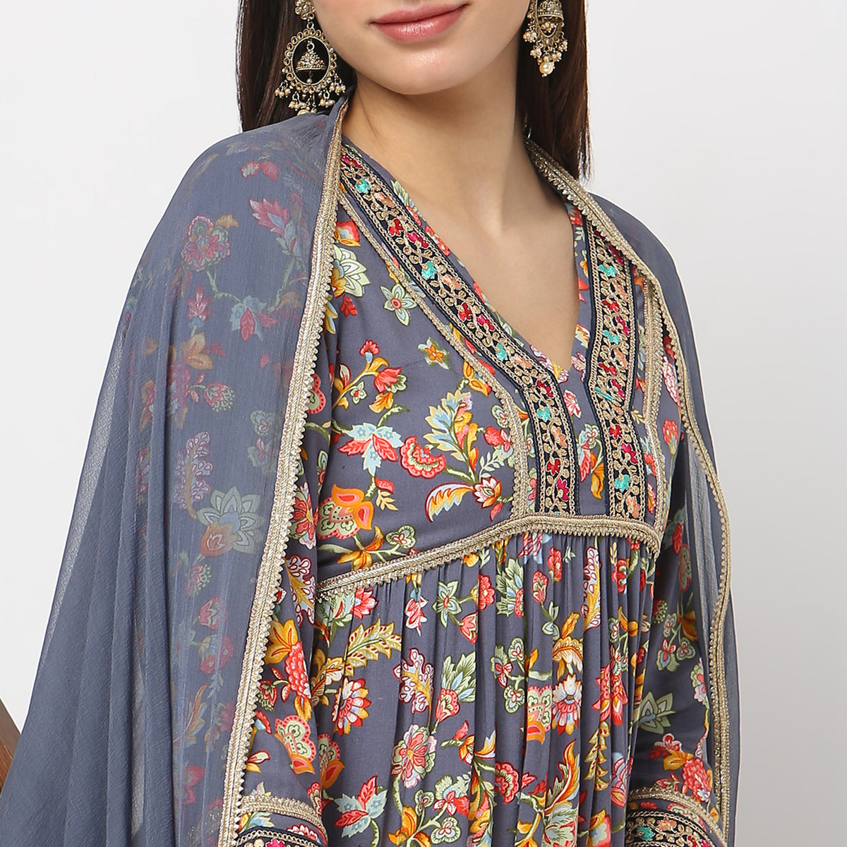 Flare Fit Printed Kurta and Pant with Dupatta Set