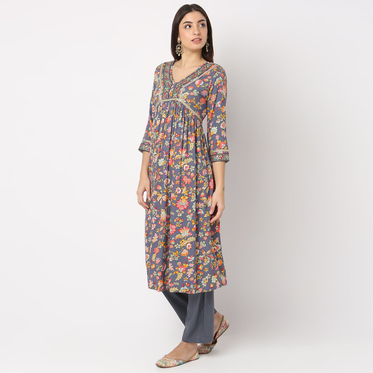 Flare Fit Printed Kurta and Pant with Dupatta Set