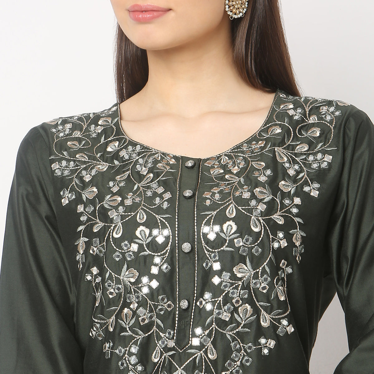 Straight Fit Embellished Kurta and Pant with Dupatta Set