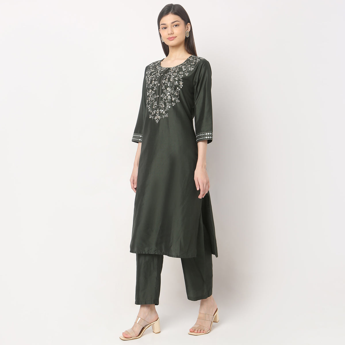 Straight Fit Embellished Kurta and Pant with Dupatta Set