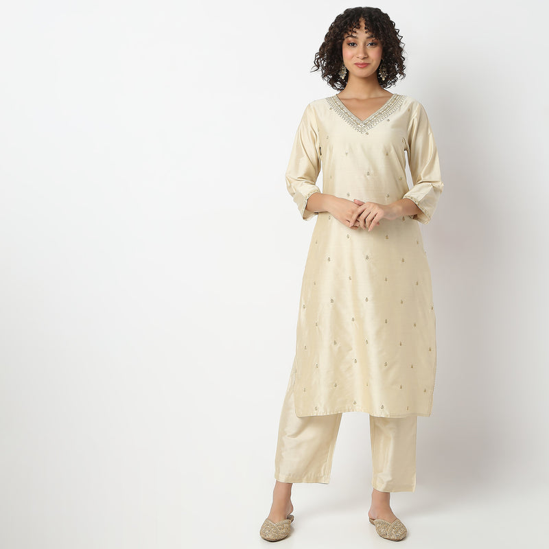 Straight Fit Embroidered Kurta and Pant with Dupatta Set