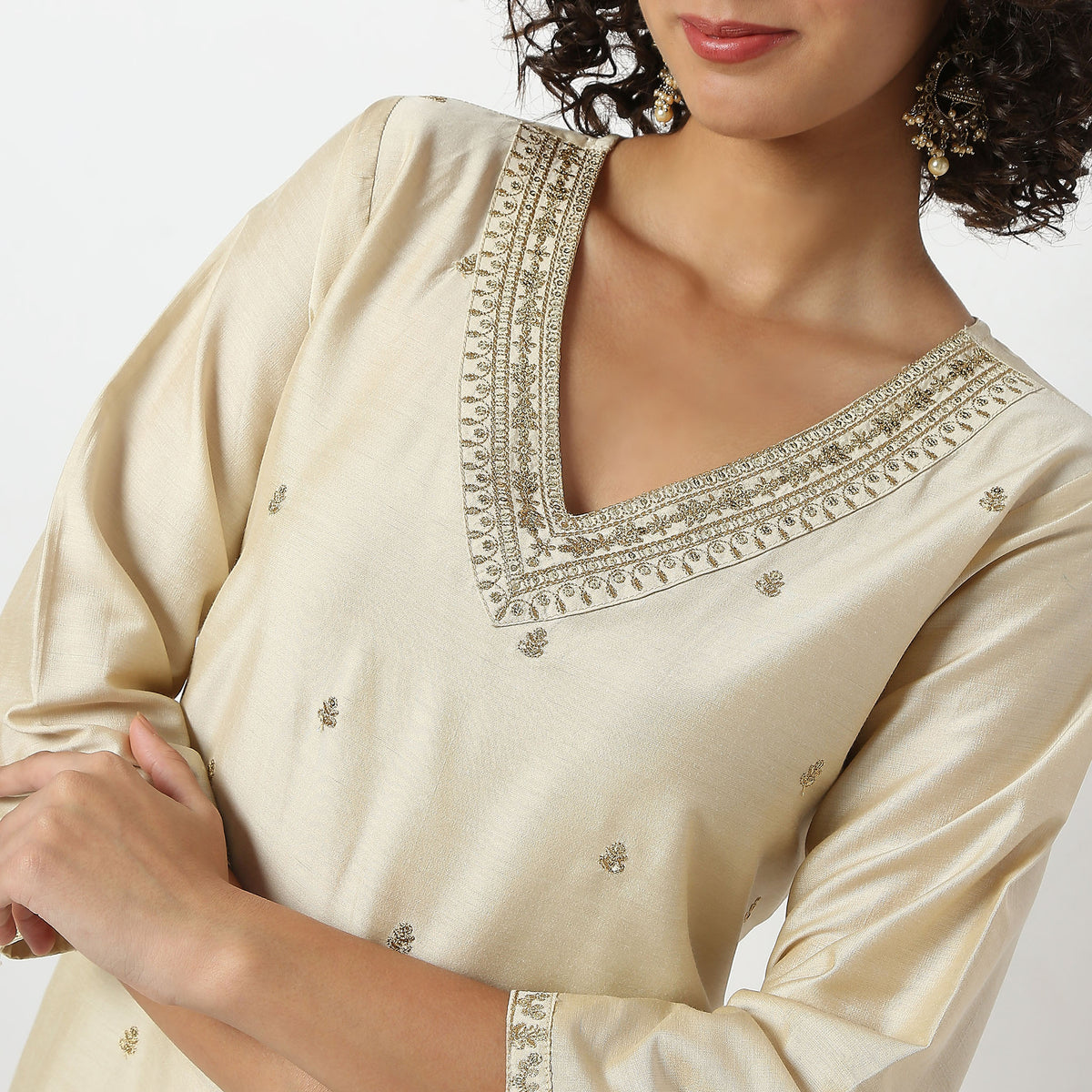 Straight Fit Embroidered Kurta and Pant with Dupatta Set