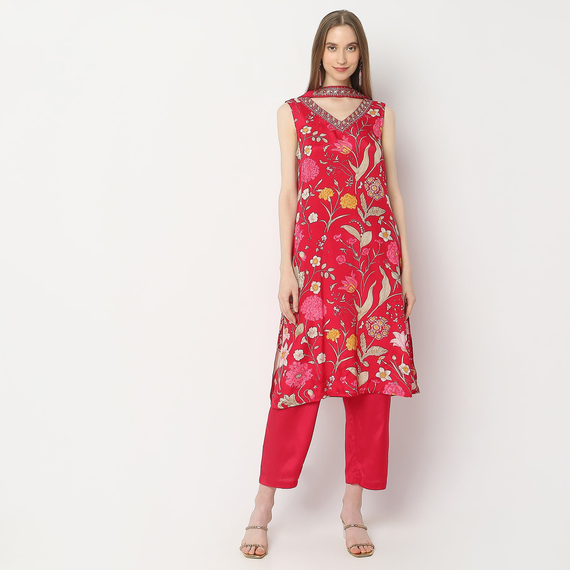 Straight Fit Printed Kurta and Pant with Dupatta Set