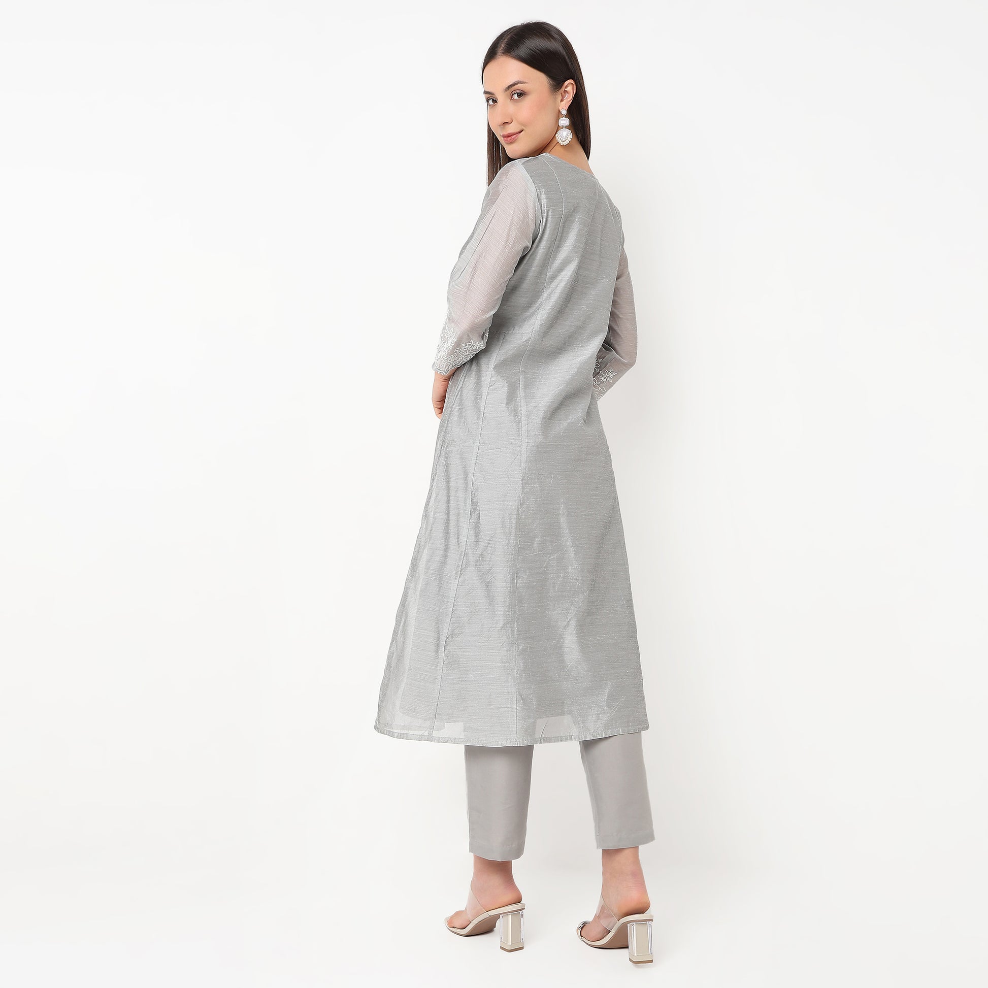 Flare Fit Embroidered Kurta and Pant with Dupatta Set