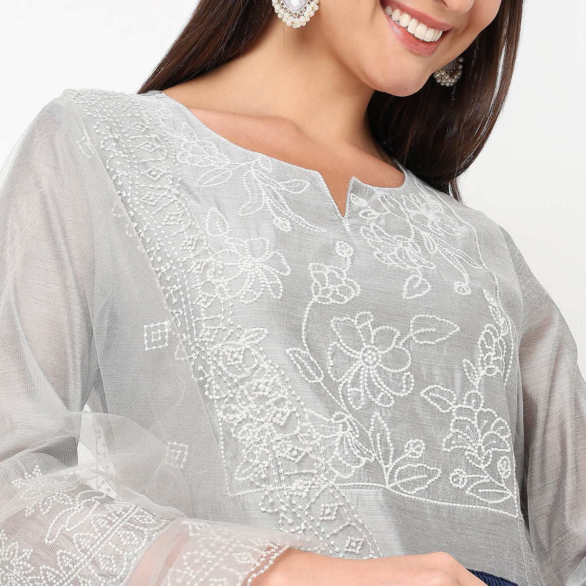 Flare Fit Embroidered Kurta and Pant with Dupatta Set