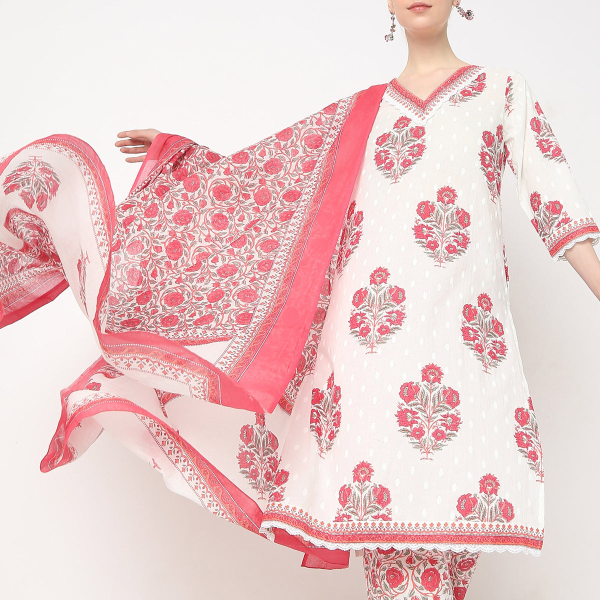 Straight Fit Printed Kurta and Pant with Dupatta Set