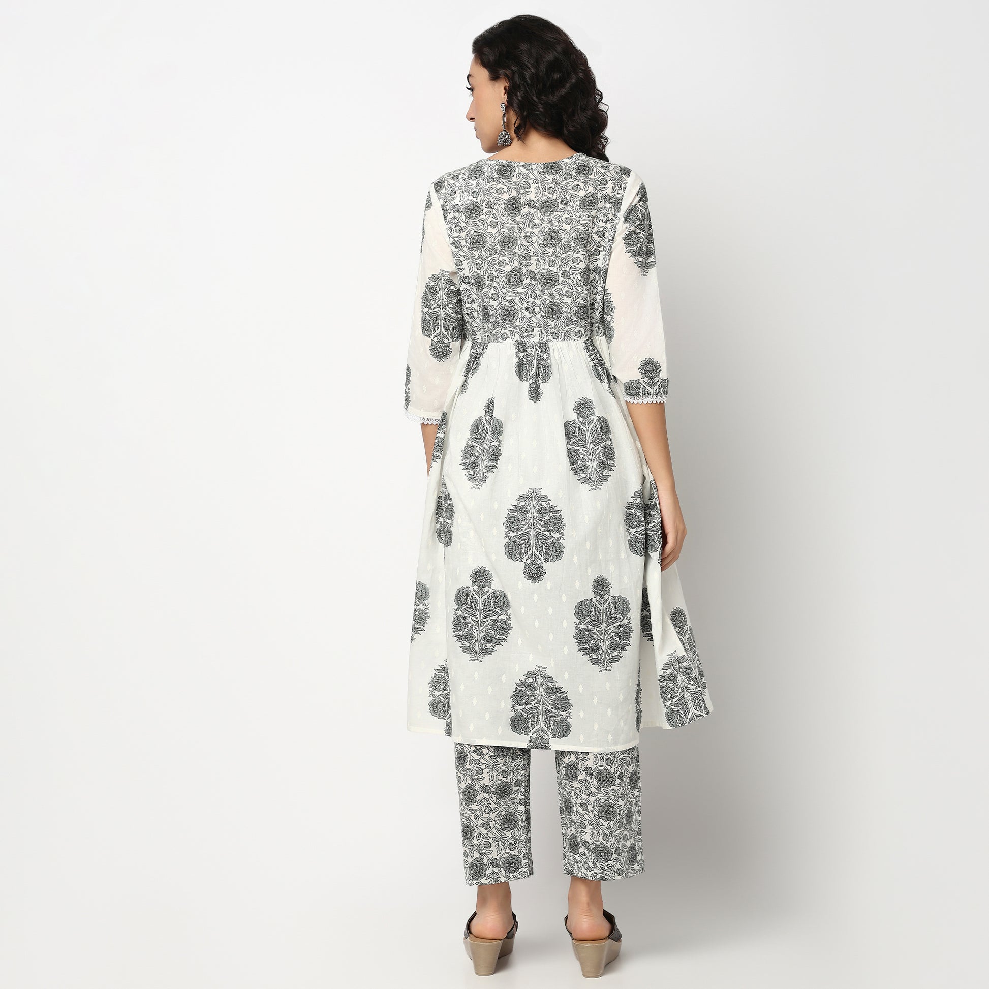 Buy Women Flare Fit Printed Three-Fourth Sleeve Kurta and Pant with Dupatta Set  - Style Union