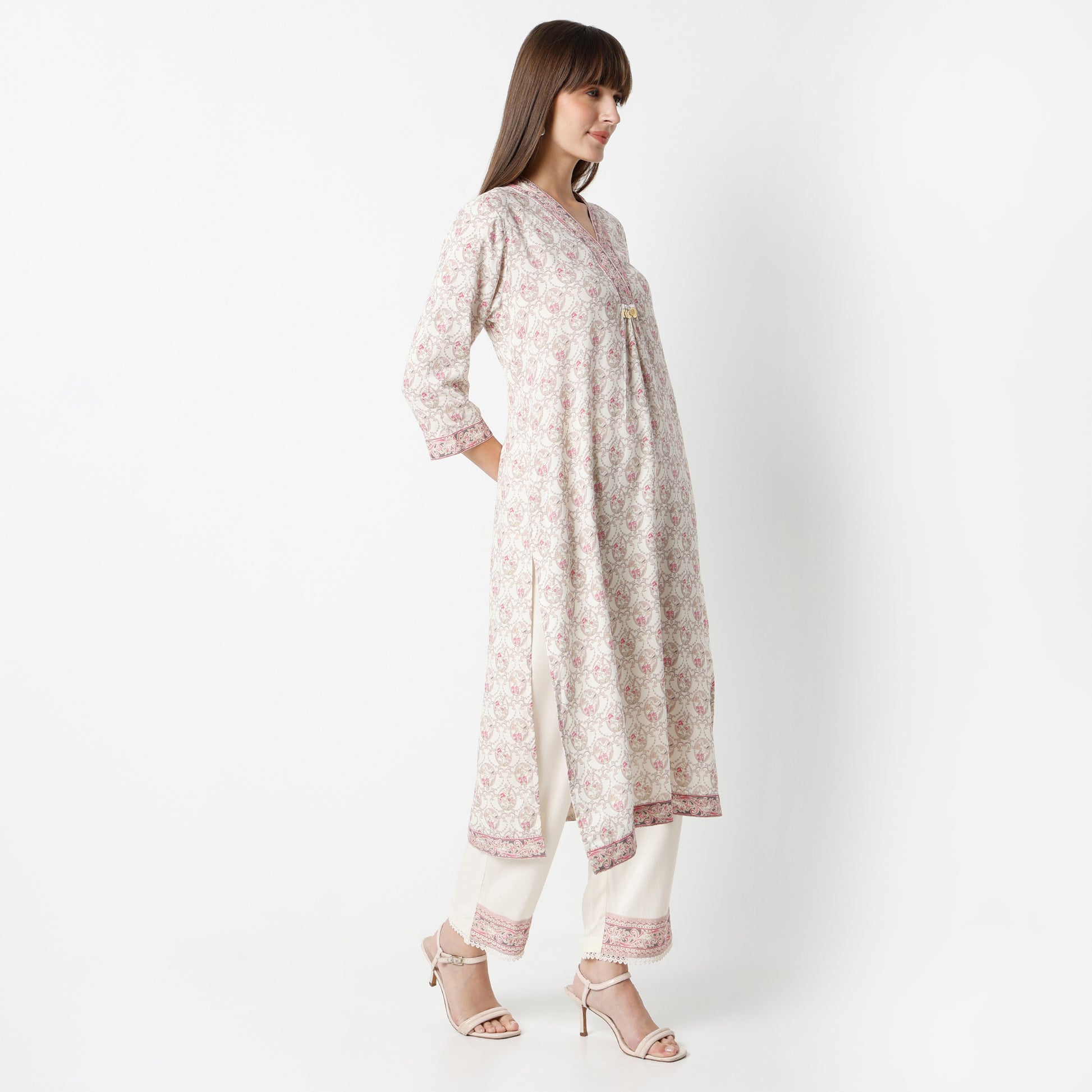 Flare Fit Printed Round Neck Kurta and Pant with Dupatta Set