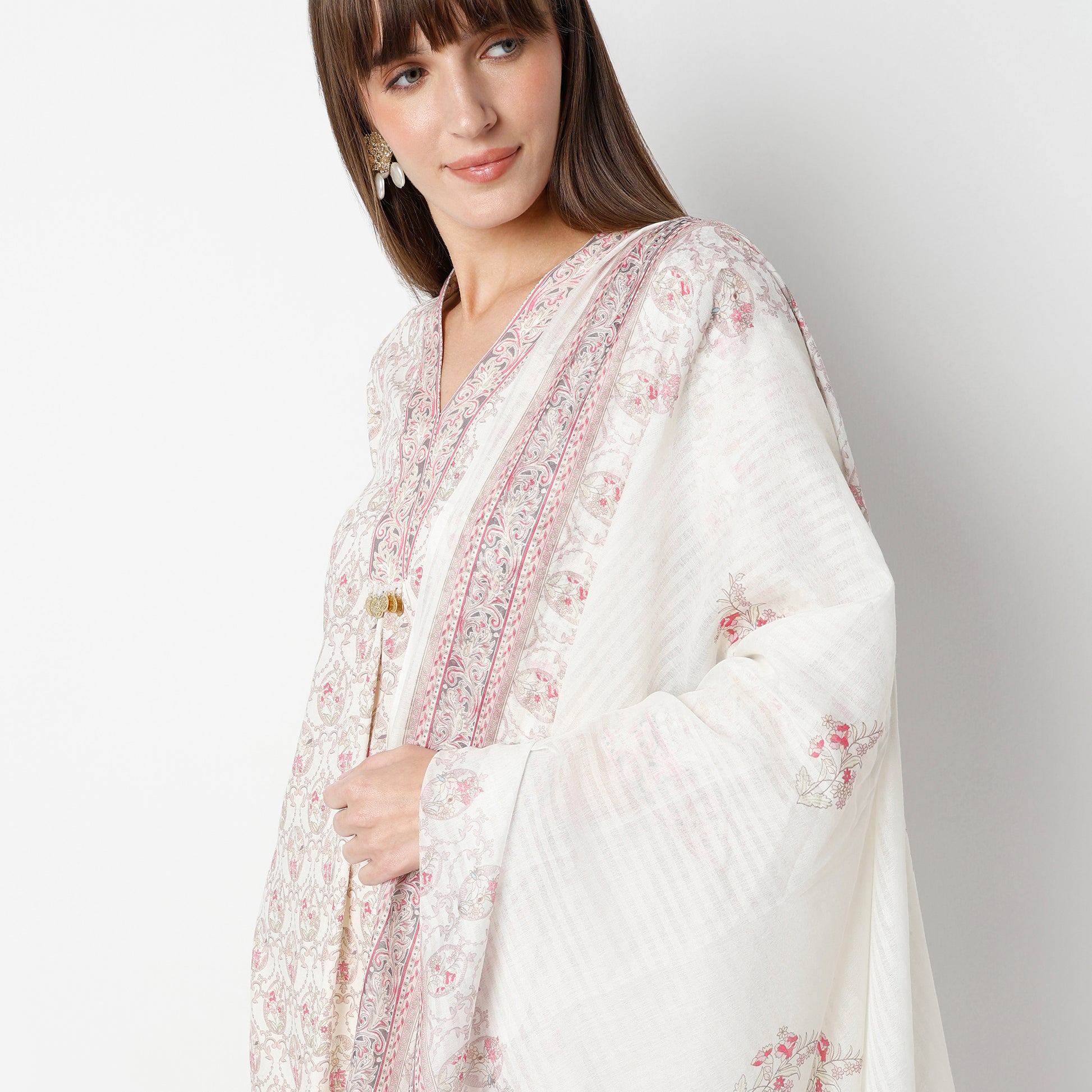 Flare Fit Printed Round Neck Kurta and Pant with Dupatta Set