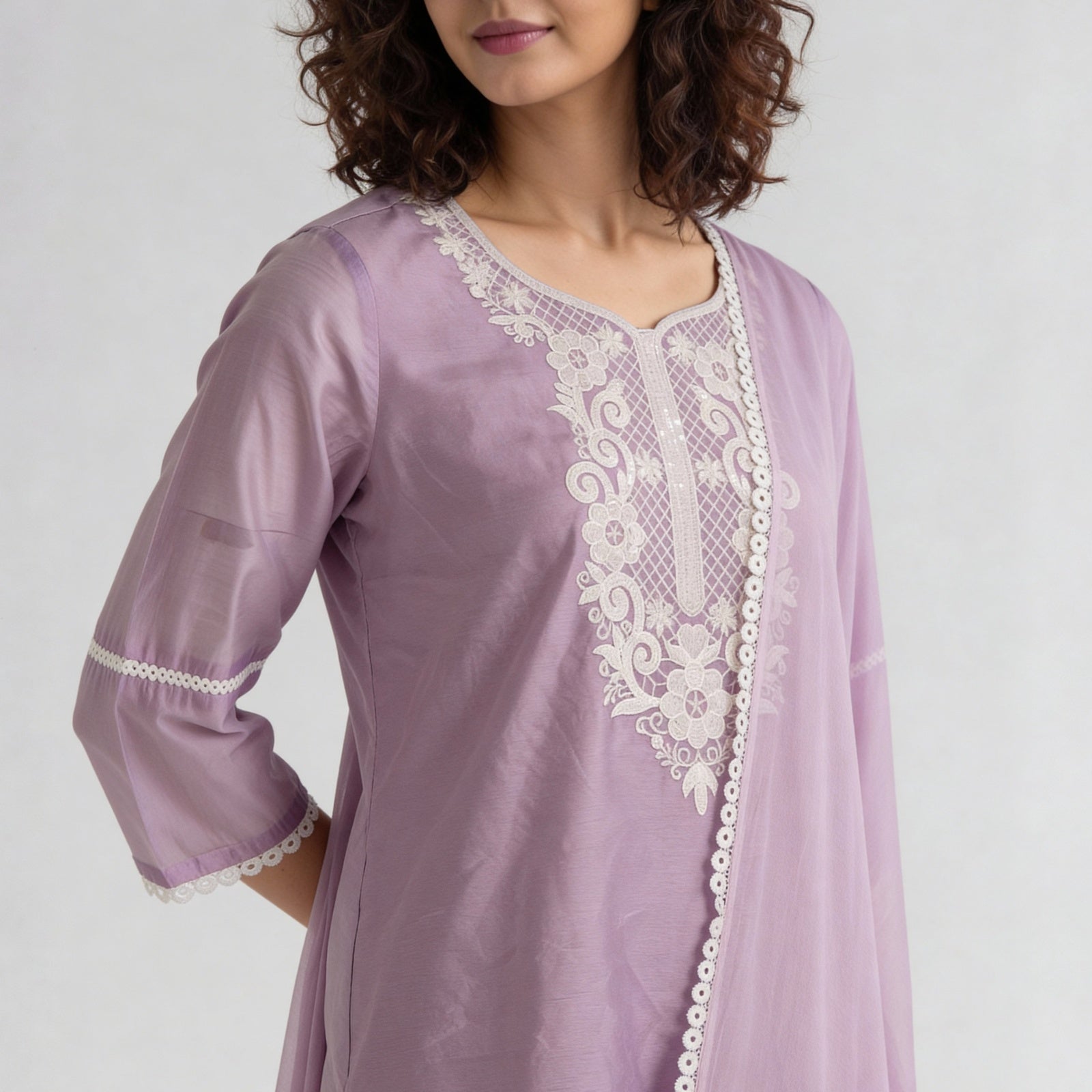 Embroidered Straight Kurta with Pant & Dupatta Set